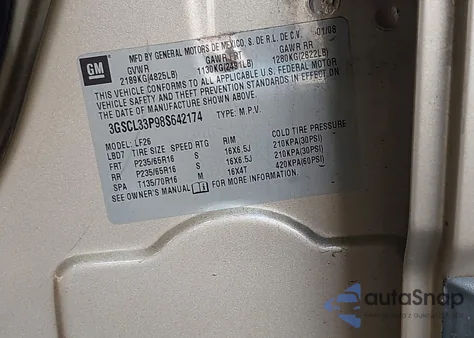 2008 Saturn Vue 4-Cyl Xe z USA, uszkodzony, nr VIN 3GSCL33P98S642174